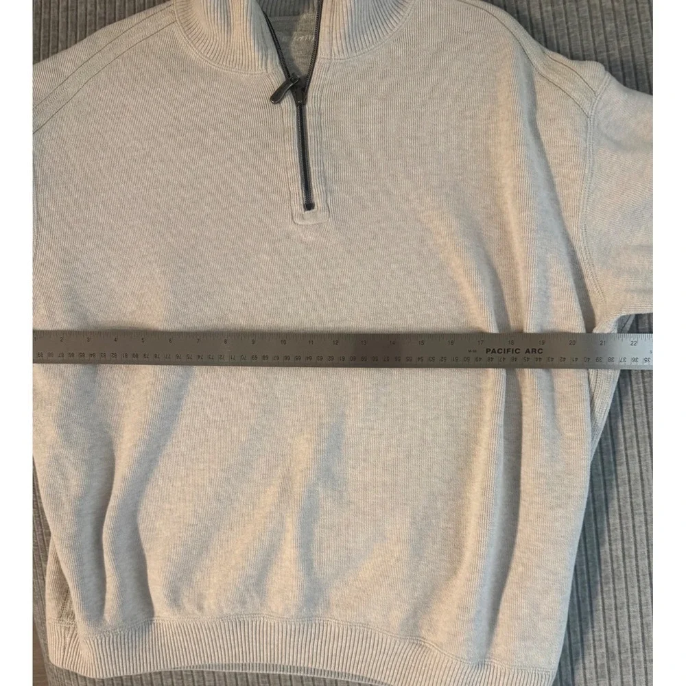 Tommy Bahama Mens XL Quarter Zip Pullover Sweater Beige Ribbed Knit Marlin Logo